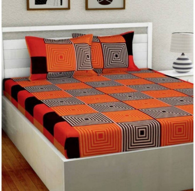 VHD 140 TC Microfiber Double Printed Flat Bedsheet(Pack of 1, Orange)