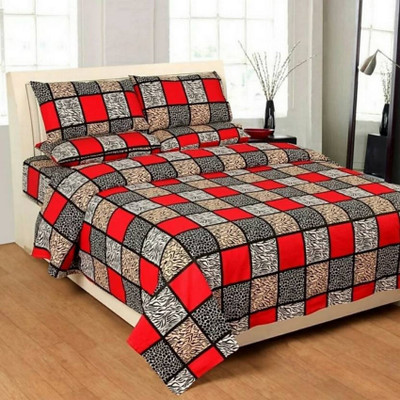 Gangoliya 3D 140 TC Microfiber Double Printed Fitted & Flat Bedsheet(Pack of 1, Multicolor)