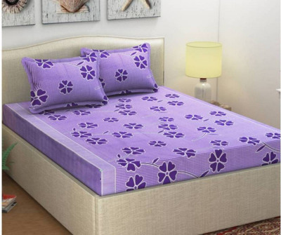 KIDSCOLLECTIONS 140 TC Microfiber Double Self Design Flat Bedsheet(Pack of 1, Black)