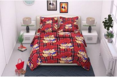 KIDSCOLLECTIONS 140 TC Microfiber Double Self Design Flat Bedsheet(Pack of 1, Red)