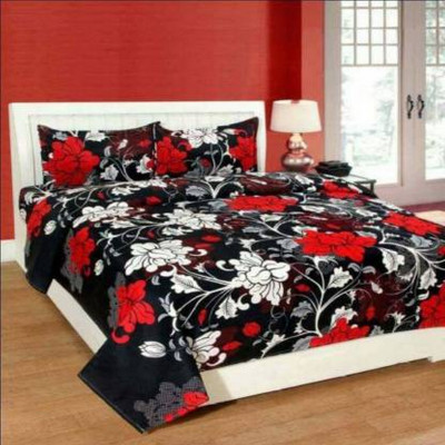 KIDSCOLLECTIONS 140 TC Microfiber Double Self Design Flat Bedsheet(Pack of 1, Black)