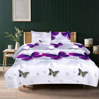 KIDSCOLLECTIONS 140 TC Microfiber Double Self Design Flat Bedsheet(Pack of 1, White)