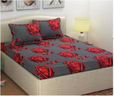 divya7star 140 TC Polycotton Double 3D Printed Fitted & Flat Bedsheet(Pack of 1, Multicolor)