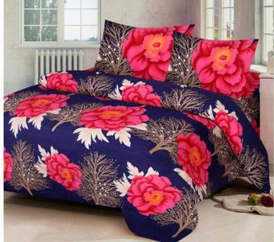 Gangoliya 3D 135 TC Microfiber Double 3D Printed Flat Bedsheet(Pack of 1, Multicolor)