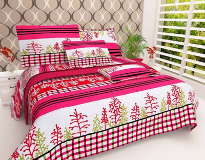 Gangoliya 3D 140 TC Microfiber Double Printed Fitted & Flat Bedsheet(Pack of 1, Multicolor)