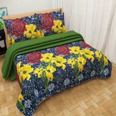 Gangoliya 3D 135 TC Microfiber Double 3D Printed Flat Bedsheet(Pack of 1, Multicolor)