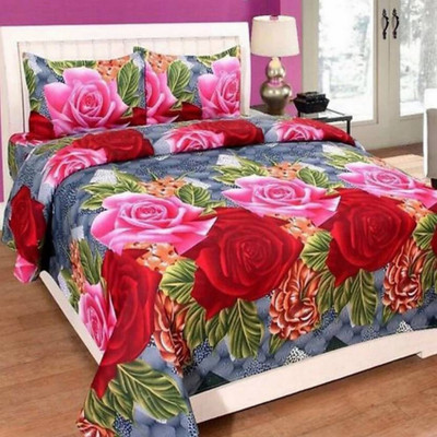 Gangoliya 3D 140 TC Microfiber Double Printed Fitted & Flat Bedsheet(Pack of 1, Multicolor)