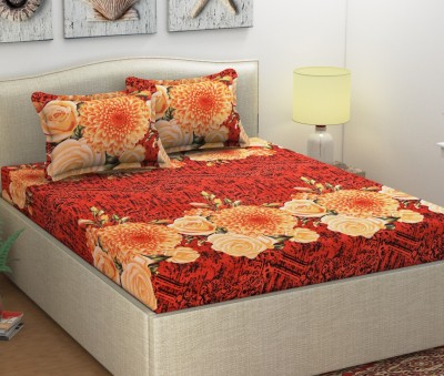 TOORSKY 104 TC Microfiber Double Floral Flat Bedsheet(Pack of 1, Brown)