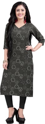 HIVA TRENDZ Women Printed Straight Kurta(Grey)