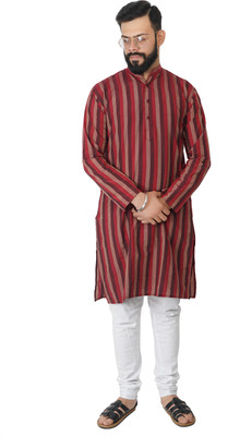 Dymano Men Striped Ethnic Dress Kurta(Maroon)