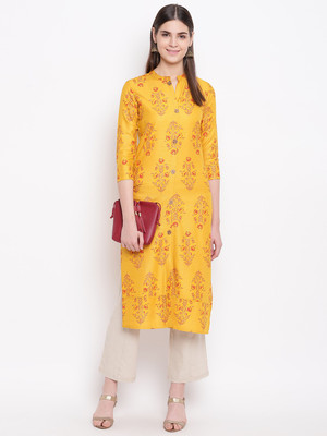 Stylum Women Printed Straight Kurta(Yellow)