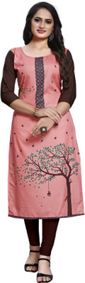 Siya Fashion Women Printed Straight Kurta(Pink)