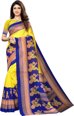 SAARA Printed Kanjivaram Poly Silk Saree(Multicolor, Blue, Yellow)
