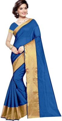 VKARAN Dyed Daily Wear Cotton Silk Saree(Blue)