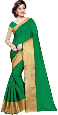 KV Fashion Striped Fashion Cotton Silk Saree(Green)