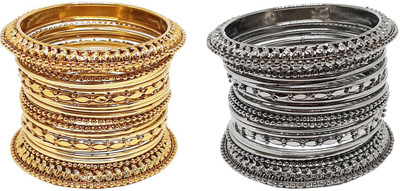 Chrishan Alloy Black Silver, Gold-plated Bangle Set(Pack of 2)
