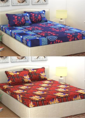 Twinkle Star's 144 TC Polycotton Double Printed Flat Bedsheet(Pack of 2, Blue, Red)