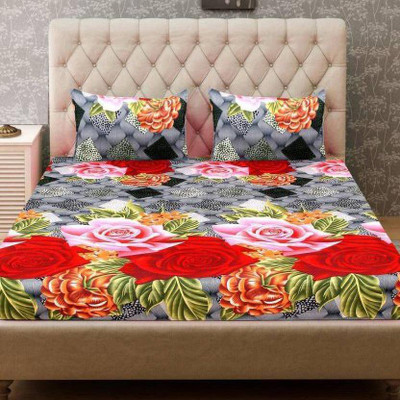 SPRINGDASSY 135 TC Microfiber Double 3D Printed Flat Bedsheet(Pack of 1, Multicolor)