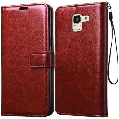 ELEF Wallet Case Cover for Vintage Leather Flip with Wallet and Stand for Samsung Galaxy J6(Brown, Dual Protection, Pack of: 1)