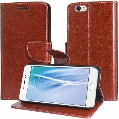 COVERBLACK Flip Cover for Vivo Y53/ Y53i/ 1606(Brown, Dual Protection)