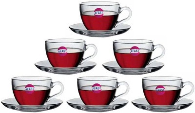 AFAST Pack of 6 Glass Style Transparent Glass Tea/ Coffee Serving Cup plate (Set Of 6)-KH09(Clear, Cup Set)