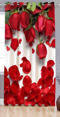 BELLA TRUE 151 cm (5 ft) Window Polyester Semi Transparent Curtain Single Curtain(Red, White, Floral)