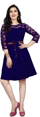 SAARA FASHION Women Fit and Flare Blue Dress