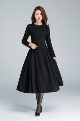 BHUTAIYA Women Fit and Flare Black Midi/Calf Length Dress