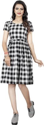 Urban Creation Women Fit and Flare Black, White Dress