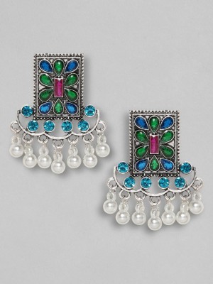 RUBANS Rubans Silver Plated Oxidised Handcrafted Color Stone Drop Earrings Alloy Drops & Danglers