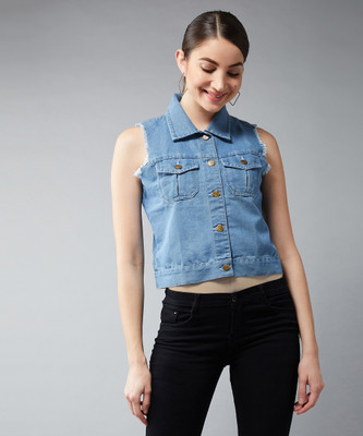 DOLCE CRUDO Sleeveless Solid Women Denim Jacket
