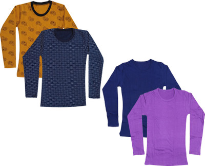 Indistar Girls Printed Cotton Blend Regular T Shirt(Multicolor, Pack of 4)