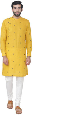 MANYAVAR Men Printed Straight Kurta(Yellow)