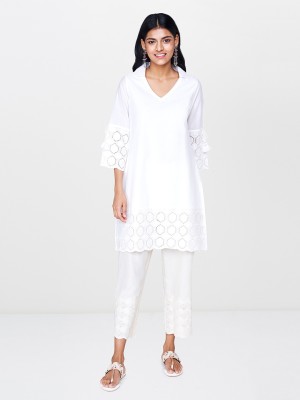 GLOBAL DESI Women Solid A-line Kurta(White)