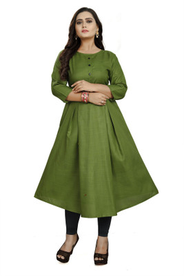KPZone Women Solid A-line Kurta(Green)