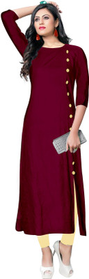 FTC FASHIONS Women Solid A-line Kurta(Maroon)