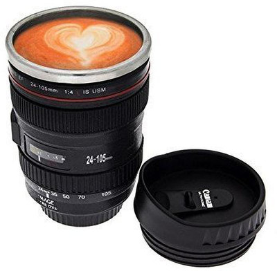 Fulkiza Camera Lens Shaped Plastic And Stainless Steel,Cup,Glass Plastic Coffee Mug(400 ml)
