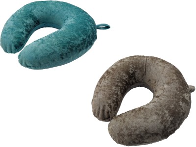 PUMPUM Foam Solid Travel Pillow Pack of 2(Grey+Blue)