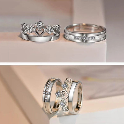 BlueShine Adjustable Couple Rings for lovers in Silver valentine gift & proposal ring Alloy Cubic Zirconia Platinum Plated Ring Set