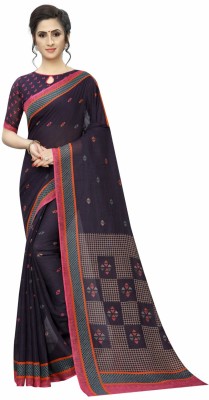 Hensi sarees shop Printed, Self Design, Digital Print, Geometric Print, Embellished, Floral Print Daily Wear Cotton Linen, Art Silk Saree(Dark Blue)