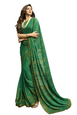 Queenswear Creation Printed, Color Block, Embellished Bollywood Georgette, Chiffon Saree(Green)