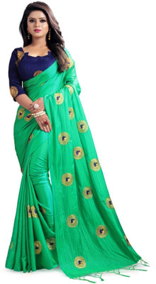 Avaki Embroidered Bollywood Silk Blend Saree(Green)