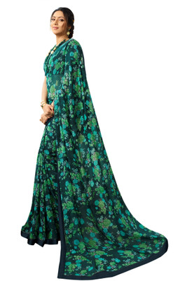 Queenswear Creation Printed, Embellished, Solid/Plain Bollywood Georgette Saree(Green)