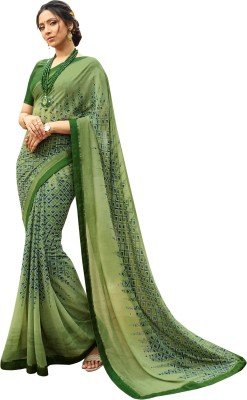 Queenswear Creation Printed, Embellished, Solid/Plain Bollywood Georgette Saree(Green)