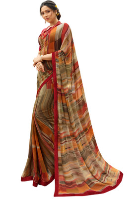 Queenswear Creation Printed, Embellished, Solid/Plain Bollywood Georgette Saree(Grey)