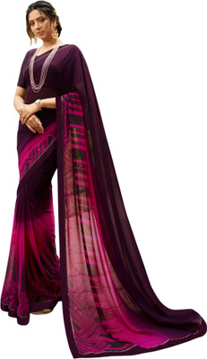 Queenswear Creation Printed, Embellished, Solid/Plain Daily Wear Georgette Saree(Purple)