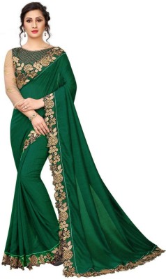 Libzu Solid/Plain Bollywood Silk Blend Saree(Green)