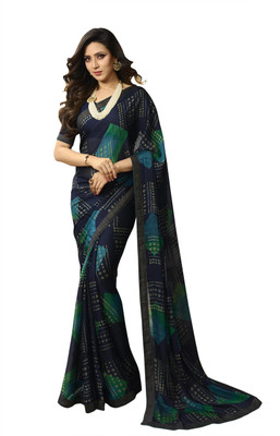 Queenswear Creation Printed, Color Block, Embellished Bollywood Georgette, Chiffon Saree(Blue)