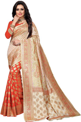 jayant creation Woven Kanjivaram Silk Blend Saree(Cream)