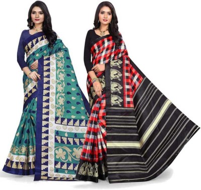 SVB Sarees Printed Bollywood Silk Blend, Art Silk Saree(Pack of 2, Multicolor)
